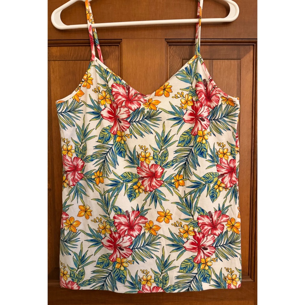 No Boundaries Tropical Tank Top Womens‎  XXXL White Lightweight Cotton Stretch